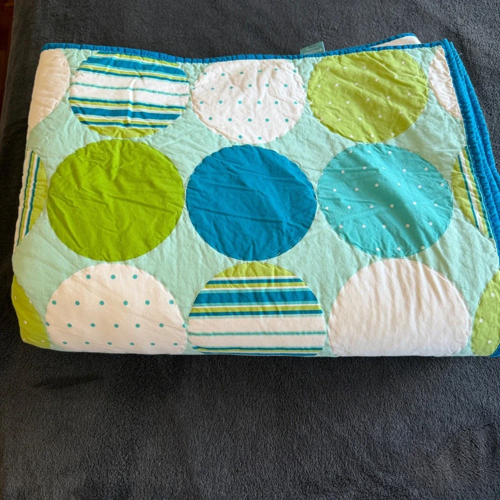 Full Queen Large Polka Dot Geometric Striped Cotton Quilt Kidcore Back to School